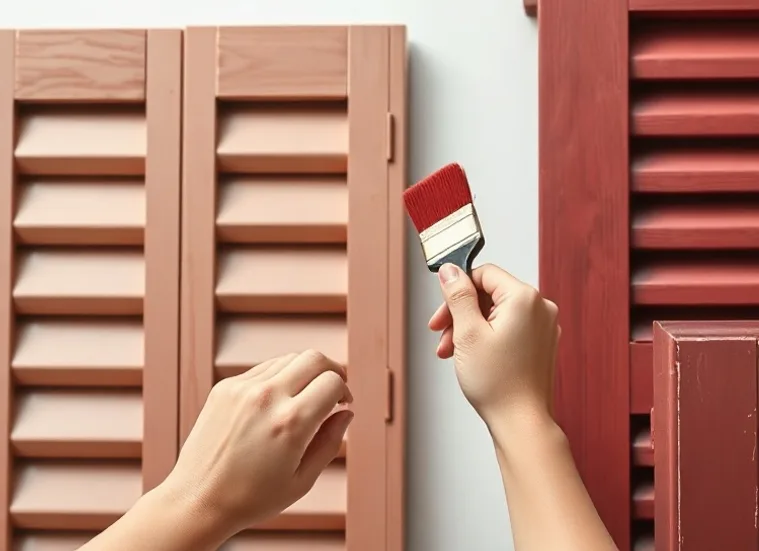 Mise en peinture au pinceau de volets et d'encadrements en bois